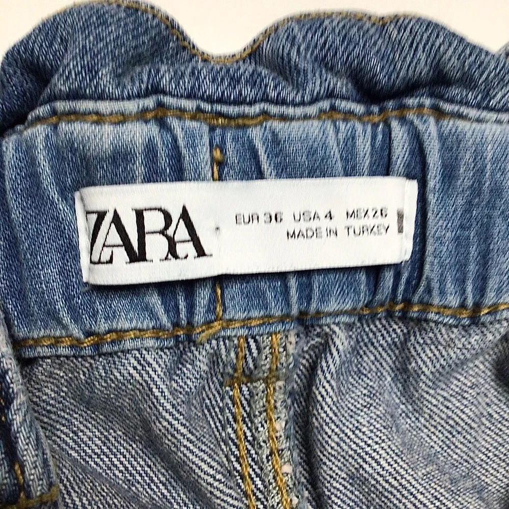 Zara High Rise Paper Bag Waist Denim Jeans Size 4 - Picture 7 of 12